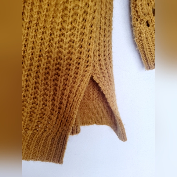 Anthropologie Pilcro Slouchy Oversized Sweater Devenne Pointelle Mustard Medium - Picture 13 of 16